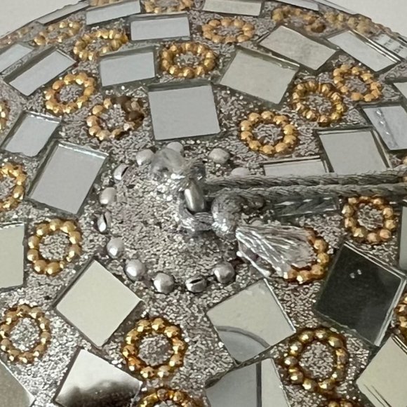 NEW Set of 2 Large Glass Mirror Disco Ball Ornaments with Rhinestones - Picture 7 of 16